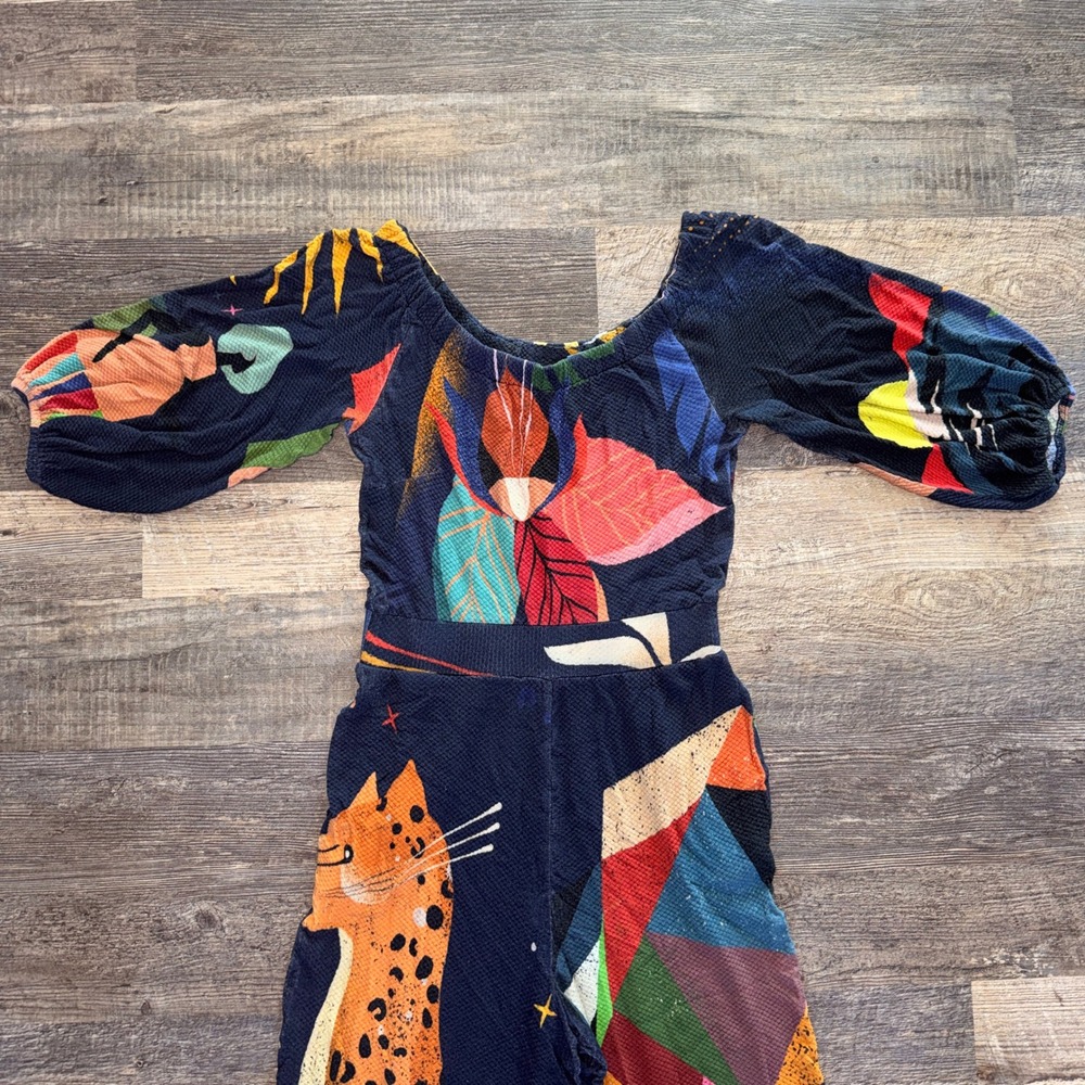 Farm Rio for Anthropologie Navy Celestial Tropical Wide Leg Jumpsuit Small P - Picture 2 of 11